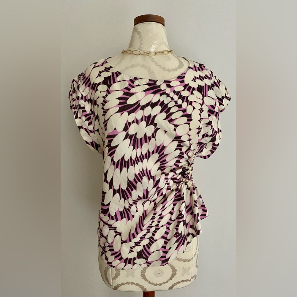 Rachel Comey Pink Patterned Blouse with Ruched Waist .... Medium